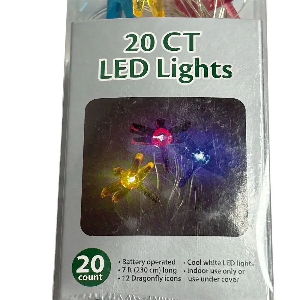 20 LED Dragonfly String Lights Multicolor Battery‎ Operated 7ft